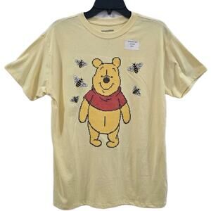 Disney Winnie The Pooh Bees Yellow T-Shirt W/ Cross Stitched Embroidered Medium